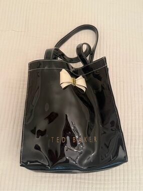 Ted Baker Black Patent Tote with Cream Bow Accent
